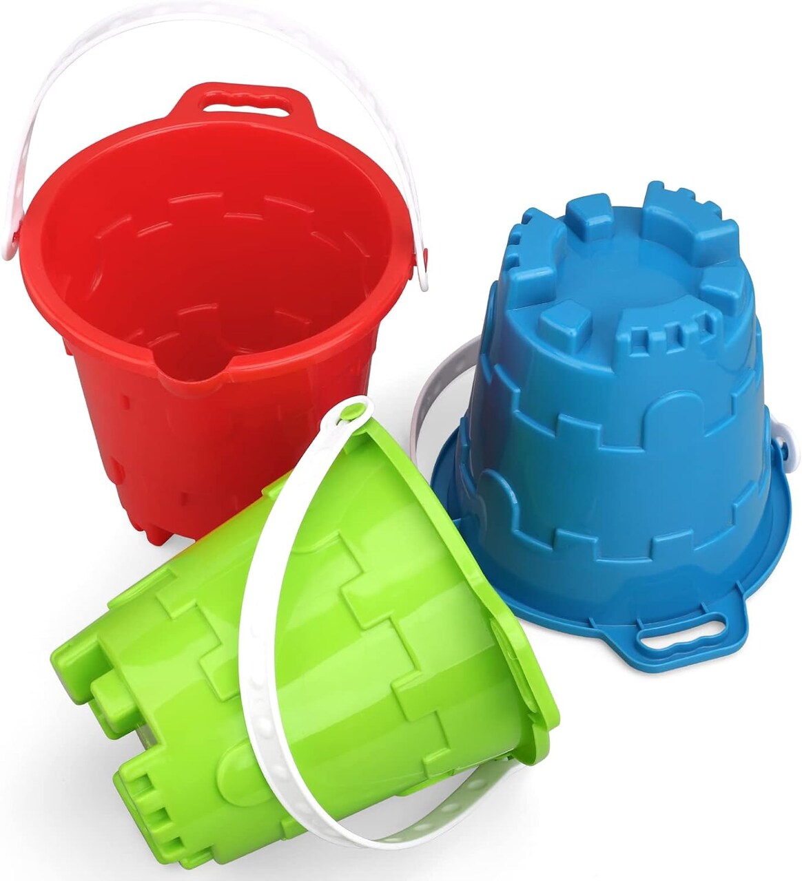 Summer Beach Sand Toy Bucket Gear For Kids Adult, 7" Plastic Beach Castle Mold Buckets, Sand Pail Water Bucket for Summer Party Fishing, Space Saving Outdoor Waterpot for Garden Camping Accessory (3PCS)
